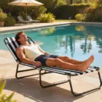 Outsunny Portable Folding Adjustable Sun Beach Lounger / Camping Cot - Black and White - Image 10