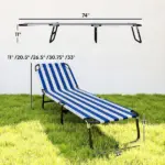 Outsunny Portable Folding Adjustable Sun Beach Lounger / Camping Cot - Blue and White - Image 3