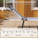 Outsunny Portable Folding Adjustable Sun Beach Lounger / Camping Cot - Blue and White - Image 4