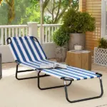 Outsunny Portable Folding Adjustable Sun Beach Lounger / Camping Cot - Blue and White - Image 8