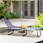 Outsunny Portable Folding Adjustable Sun Beach Lounger / Camping Cot - Blue and White - Image 9