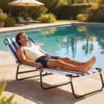 Outsunny Portable Folding Adjustable Sun Beach Lounger / Camping Cot - Blue and White - Image 10