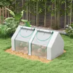 Outsunny Portable Garden Hot House 6x3x3 ft with Two PE/PVC Covers 2 Roll Up Windows Clear - Image 2