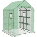 Outsunny Portable Greenhouse 4.6 x 4.7 ft Walk-In Hot House with Roll Up Door Windows U-Shape Flower Rack Water UV Resistant Green - Image 11