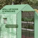 Outsunny Portable Greenhouse 4.6 x 4.7 ft Walk-In Hot House with Roll Up Door Windows U-Shape Flower Rack Water UV Resistant Green - Image 6