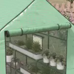 Outsunny Portable Greenhouse 4.6 x 4.7 ft Walk-In Hot House with Roll Up Door Windows U-Shape Flower Rack Water UV Resistant Green - Image 8