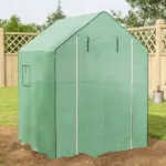 Outsunny Portable Greenhouse 4.6 x 4.7 ft Walk-In Hot House with Roll Up Door Windows U-Shape Flower Rack Water UV Resistant Green - Image 10