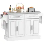 HOMCOM Portable Kitchen Cart, White, Rolling Island with Stainless Steel Top, Towel and Spice Rack