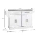 HOMCOM Portable Kitchen Cart, White, Rolling Island with Stainless Steel Top, Towel and Spice Rack - Image 3