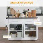 HOMCOM Portable Kitchen Cart, White, Rolling Island with Stainless Steel Top, Towel and Spice Rack - Image 4