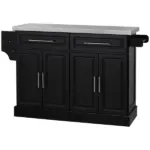 HOMCOM Portable Kitchen Island Cart, Black, on Wheels with Stainless Steel Top, Storage Cabinets, Spice Rack - Image 11