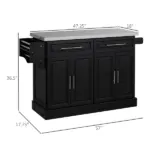 HOMCOM Portable Kitchen Island Cart, Black, on Wheels with Stainless Steel Top, Storage Cabinets, Spice Rack - Image 3