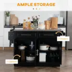 HOMCOM Portable Kitchen Island Cart, Black, on Wheels with Stainless Steel Top, Storage Cabinets, Spice Rack - Image 4