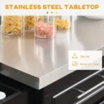 HOMCOM Portable Kitchen Island Cart, Black, on Wheels with Stainless Steel Top, Storage Cabinets, Spice Rack - Image 5