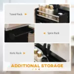 HOMCOM Portable Kitchen Island Cart, Black, on Wheels with Stainless Steel Top, Storage Cabinets, Spice Rack - Image 7