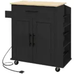 HOMCOM Portable Kitchen Island, Charging Kitchen Storage Island with Wheels, Spice Rack and Drawer, Kitchen Cart for Home, Black - Image 11