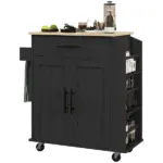 HOMCOM Portable Kitchen Island, Charging Kitchen Storage Island with Wheels, Spice Rack and Drawer, Kitchen Cart for Home, Black