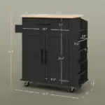 HOMCOM Portable Kitchen Island, Charging Kitchen Storage Island with Wheels, Spice Rack and Drawer, Kitchen Cart for Home, Black - Image 3