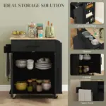 HOMCOM Portable Kitchen Island, Charging Kitchen Storage Island with Wheels, Spice Rack and Drawer, Kitchen Cart for Home, Black - Image 4