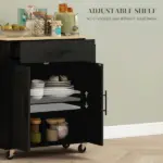 HOMCOM Portable Kitchen Island, Charging Kitchen Storage Island with Wheels, Spice Rack and Drawer, Kitchen Cart for Home, Black - Image 6