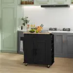 HOMCOM Portable Kitchen Island, Charging Kitchen Storage Island with Wheels, Spice Rack and Drawer, Kitchen Cart for Home, Black - Image 8