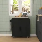 HOMCOM Portable Kitchen Island, Charging Kitchen Storage Island with Wheels, Spice Rack and Drawer, Kitchen Cart for Home, Black - Image 10