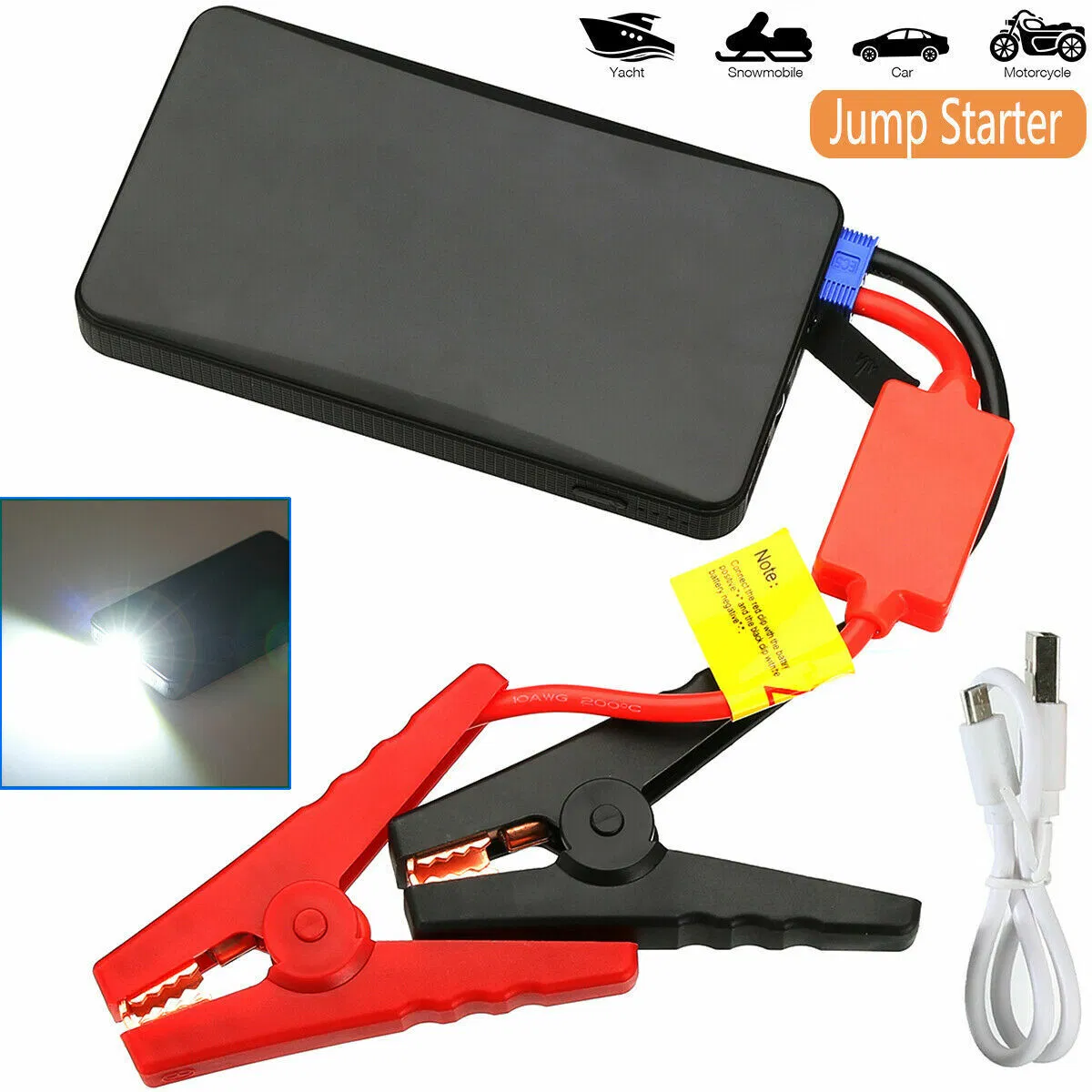 12V Portable Car Jump Starter with 400A Peak Power Bank and LED Flashlight