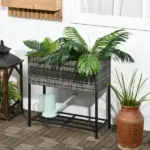 Portable Steel Raised Garden Bed, Rattan Look with Legs and Tool Shelf, for Herbs Vegetables Flowers, Gray - Image 2