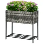 Portable Steel Raised Garden Bed, Rattan Look with Legs and Tool Shelf, for Herbs Vegetables Flowers, Gray - Image 11