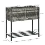 Portable Steel Raised Garden Bed, Rattan Look with Legs and Tool Shelf, for Herbs Vegetables Flowers, Gray - Image 3