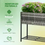 Portable Steel Raised Garden Bed, Rattan Look with Legs and Tool Shelf, for Herbs Vegetables Flowers, Gray - Image 5