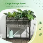 Portable Steel Raised Garden Bed, Rattan Look with Legs and Tool Shelf, for Herbs Vegetables Flowers, Gray - Image 7