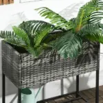 Portable Steel Raised Garden Bed, Rattan Look with Legs and Tool Shelf, for Herbs Vegetables Flowers, Gray - Image 8