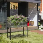 Portable Steel Raised Garden Bed, Rattan Look with Legs and Tool Shelf, for Herbs Vegetables Flowers, Gray - Image 10