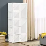 HOMCOM Portable Wardrobe Closet, Folding Bedroom Armoire, Clothes Hanging Storage Rack, Hanging Rod, Magnet Doors, White - Image 2
