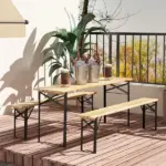 Outsunny Portable Wooden Picnic Table 6 Ft Beer Table Set with Benches German Style Anti-Injury Design for Patio Dining - Image 2