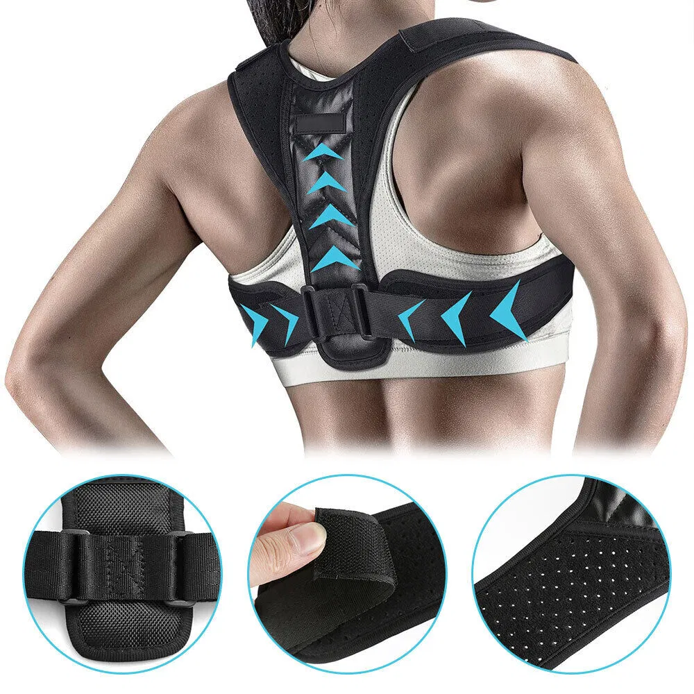 Breathable Neoprene Posture Corrector Back and Shoulder Support Brace Black