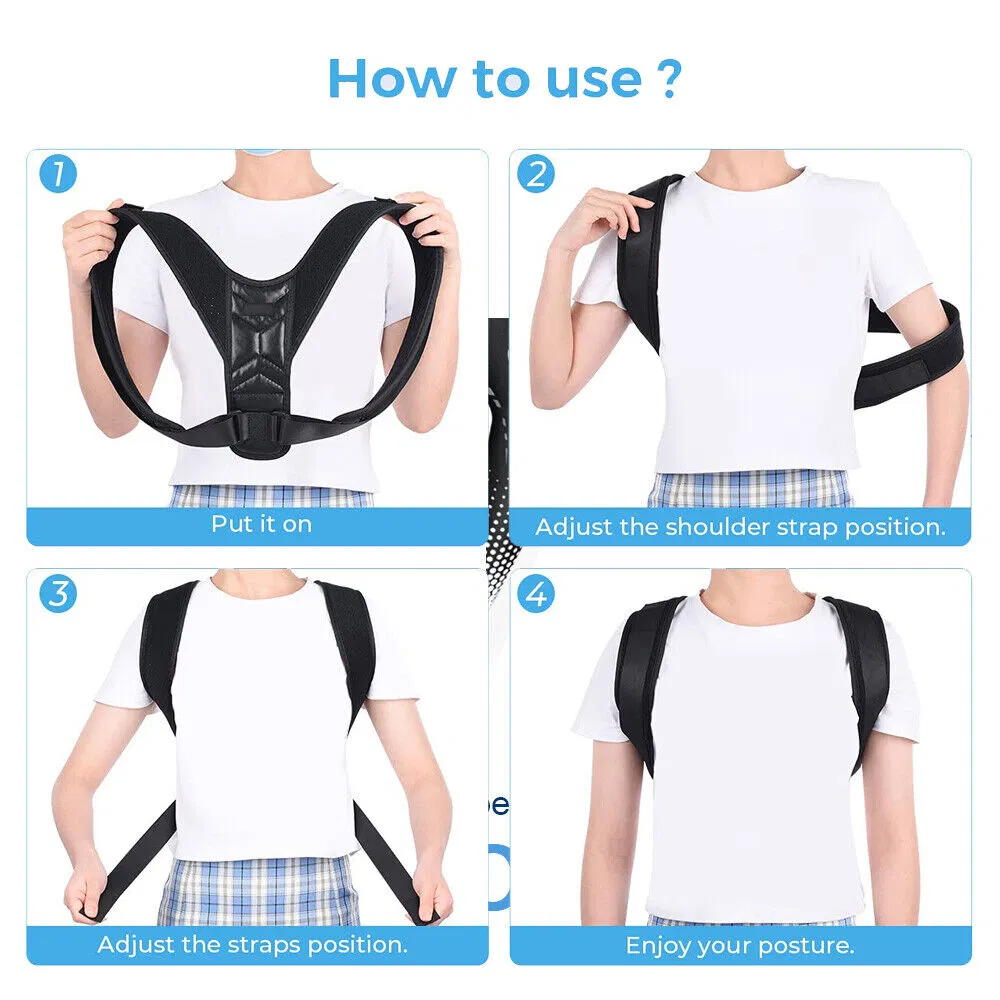 Breathable Neoprene Posture Corrector Back and Shoulder Support Brace Black