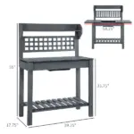 Potting Bench Outdoor, Wooden Workstation with Expandable Sliding Tabletop, Storage Shelf and Dry Sink, Indoor and Outdoor, Gray - Image 3