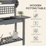Potting Bench Outdoor, Wooden Workstation with Expandable Sliding Tabletop, Storage Shelf and Dry Sink, Indoor and Outdoor, Gray - Image 4