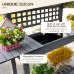 Potting Bench Outdoor, Wooden Workstation with Expandable Sliding Tabletop, Storage Shelf and Dry Sink, Indoor and Outdoor, Gray - Image 6