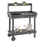 Potting Bench with Wheels Sink Drawer Storage Spaces Wooden Gray - Image 11