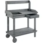 Potting Bench with Wheels Sink Drawer Storage Spaces Wooden Gray