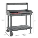 Potting Bench with Wheels Sink Drawer Storage Spaces Wooden Gray - Image 3