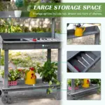 Potting Bench with Wheels Sink Drawer Storage Spaces Wooden Gray - Image 4