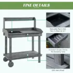 Potting Bench with Wheels Sink Drawer Storage Spaces Wooden Gray - Image 5