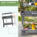 Potting Bench with Wheels Sink Drawer Storage Spaces Wooden Gray - Image 6