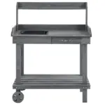 Potting Bench with Wheels Sink Drawer Storage Spaces Wooden Gray - Image 7