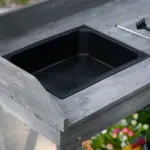 Potting Bench with Wheels Sink Drawer Storage Spaces Wooden Gray - Image 9