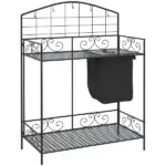 Outsunny Potting Worktable Steel Work Surface with Large Inbuilt Sack Cover 5 Hanging Hooks Storage Shelf
